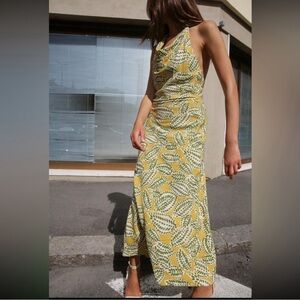 Zara Green Printed Halter Dress